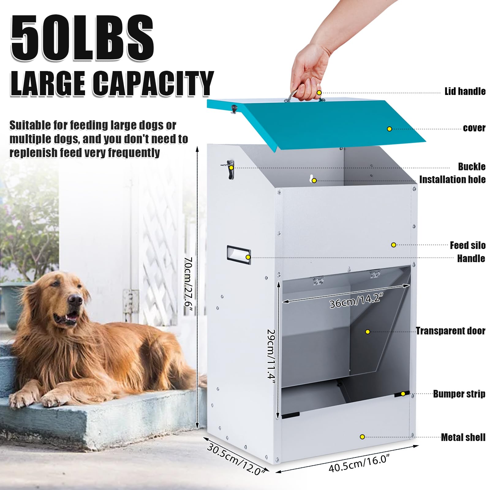 Amazon | KHEARPSL 大型犬用自動給餌器 屋外 50ポンド ドッグフード